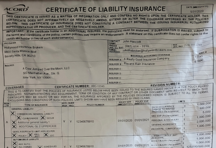 acord insurance certificate template